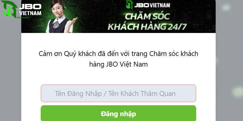 Liên lạc đề nghị hỗ trợ từ JBO qua live chat